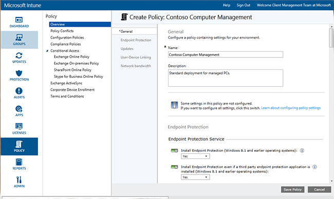 Console de gestion Windows Intune